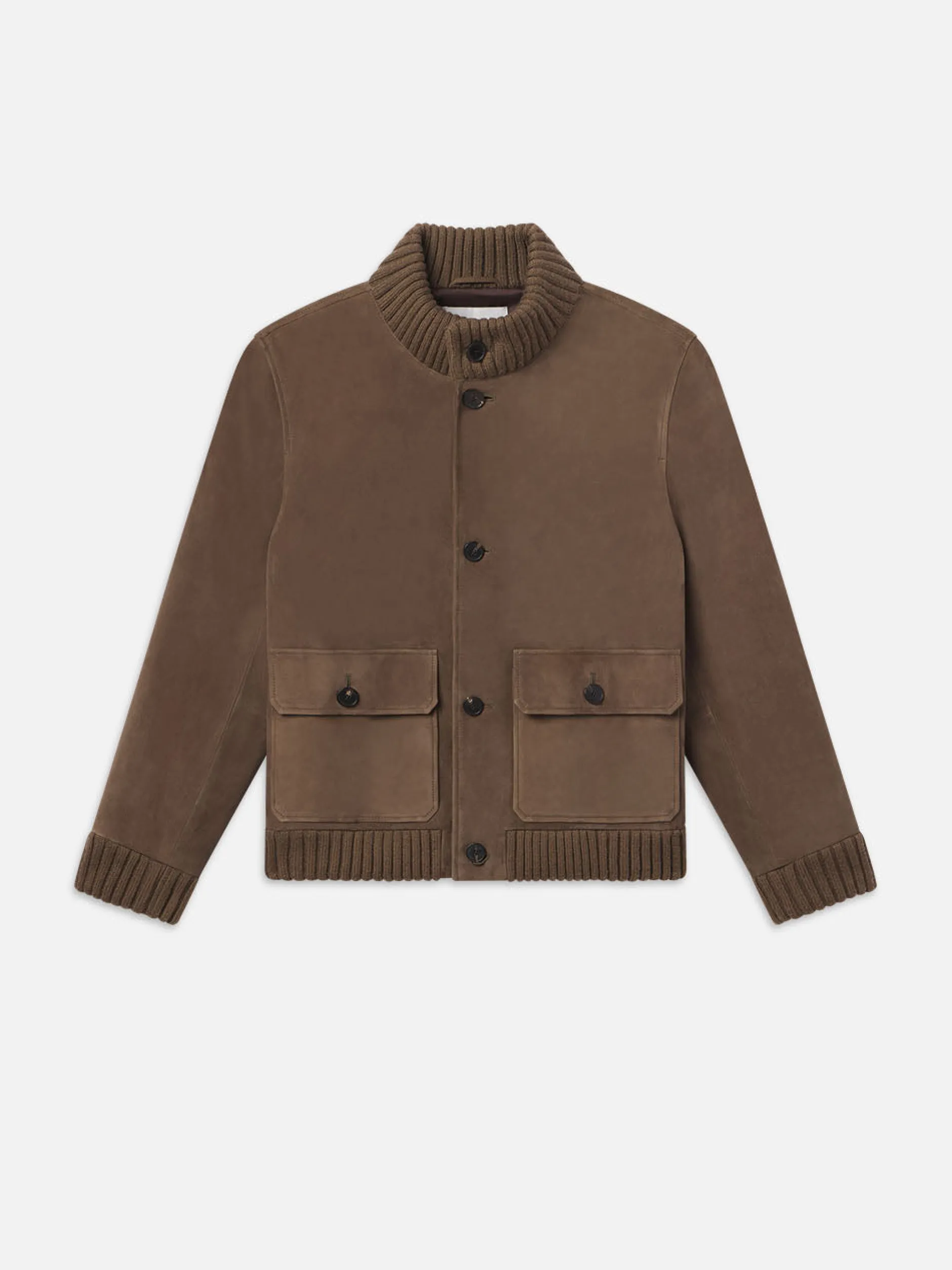 FRAME Rib Collar Suede Bomber in Soft Mocha< Leather & Suede|Jackets & Coats
