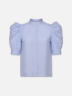 FRAME Ruched Puff Sleeve Shirt in Chambray Blue<Women Tops & Blouses