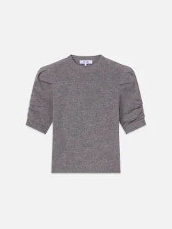 FRAME Ruched Sleeve Cashmere Sweater in Gris Heather<Women Sweaters
