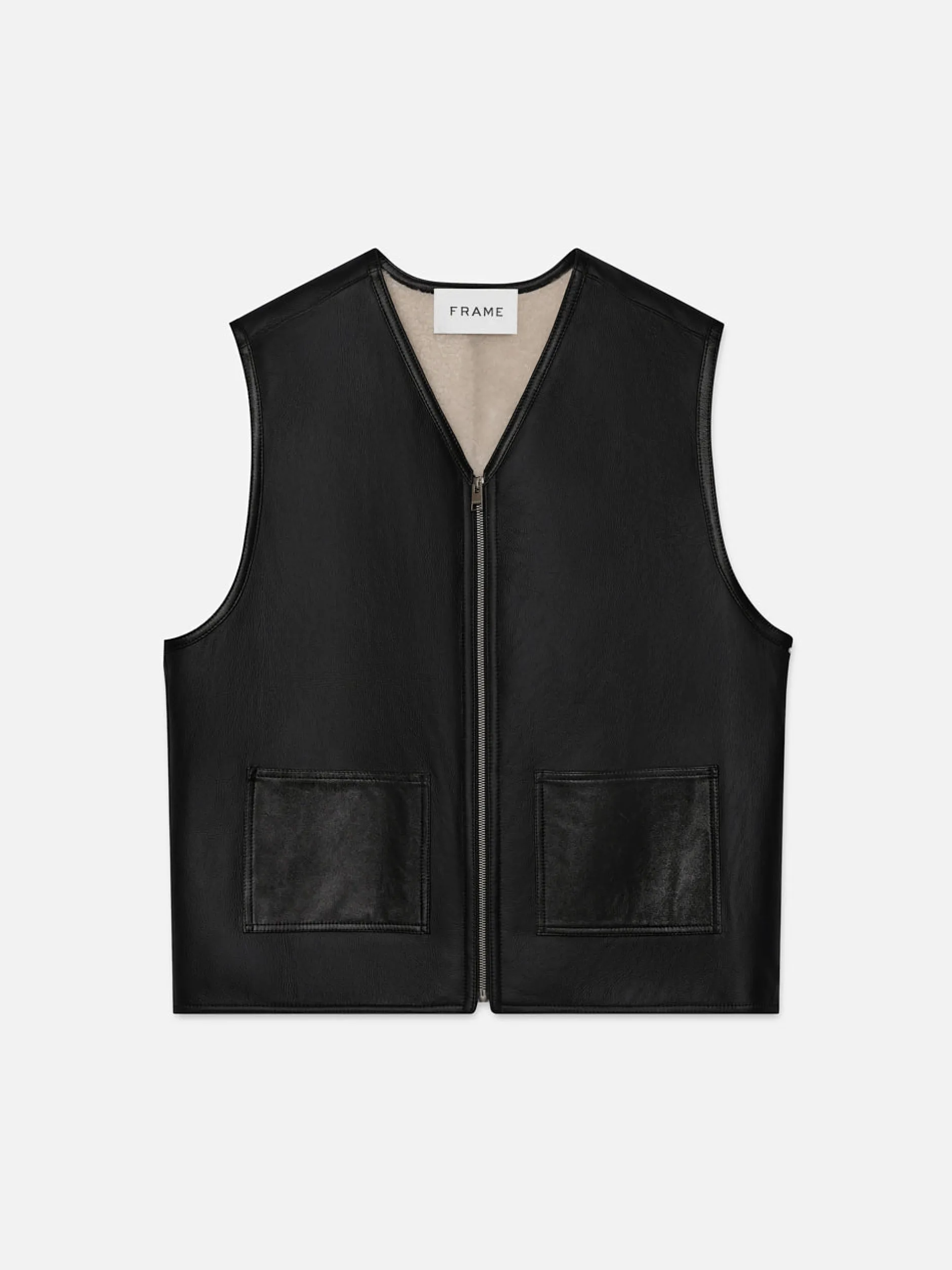 FRAME Shearling Vest in Stone Beige/Black< Leather & Suede|Jackets & Coats
