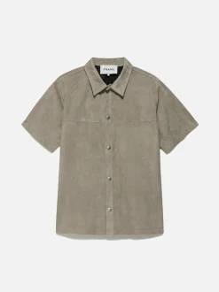 FRAME Short Sleeve Suede Shirt in Sand Beige< Leather & Suede|Shirts