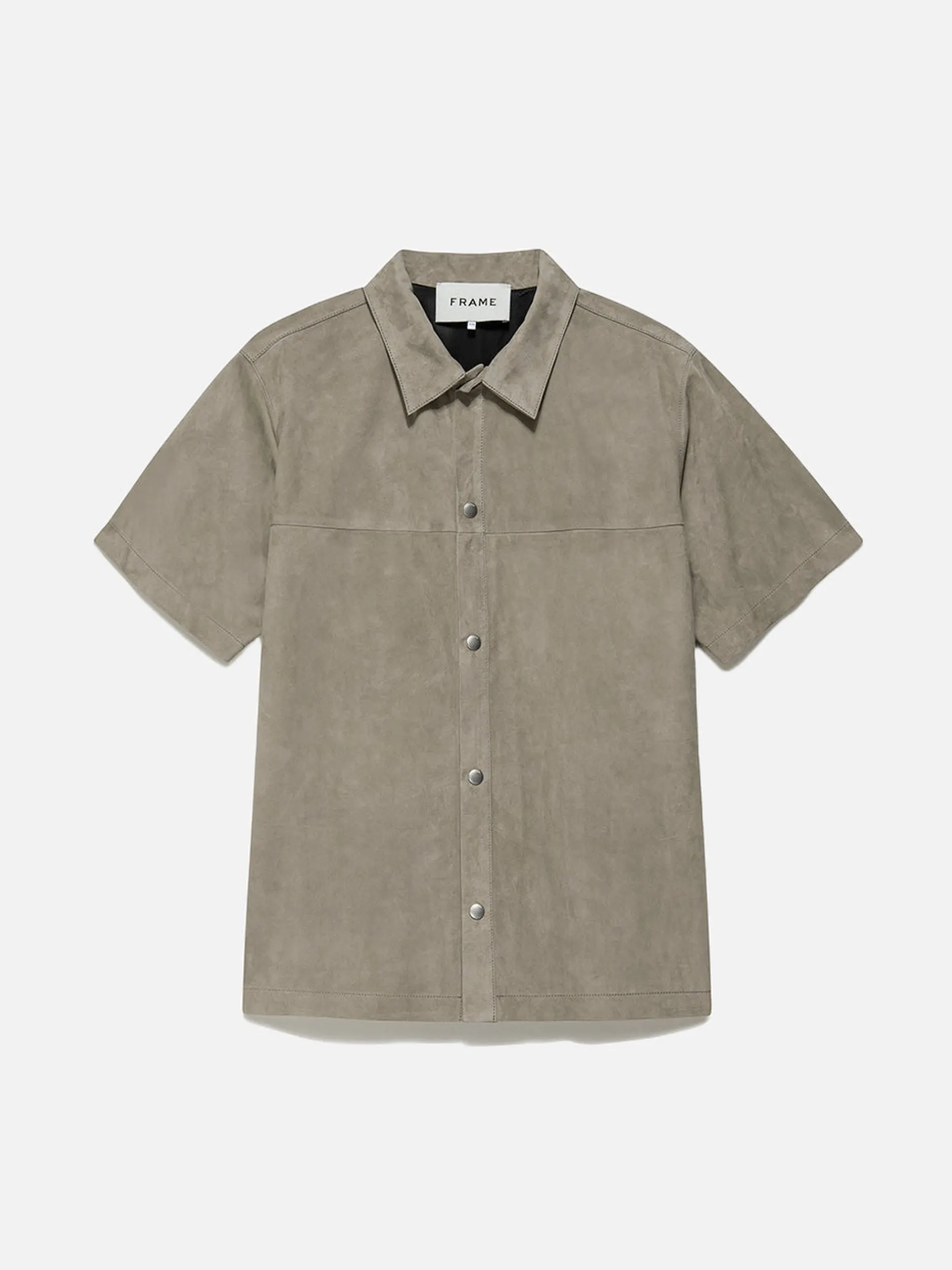 FRAME Short Sleeve Suede Shirt in Sand Beige< Leather & Suede|Shirts