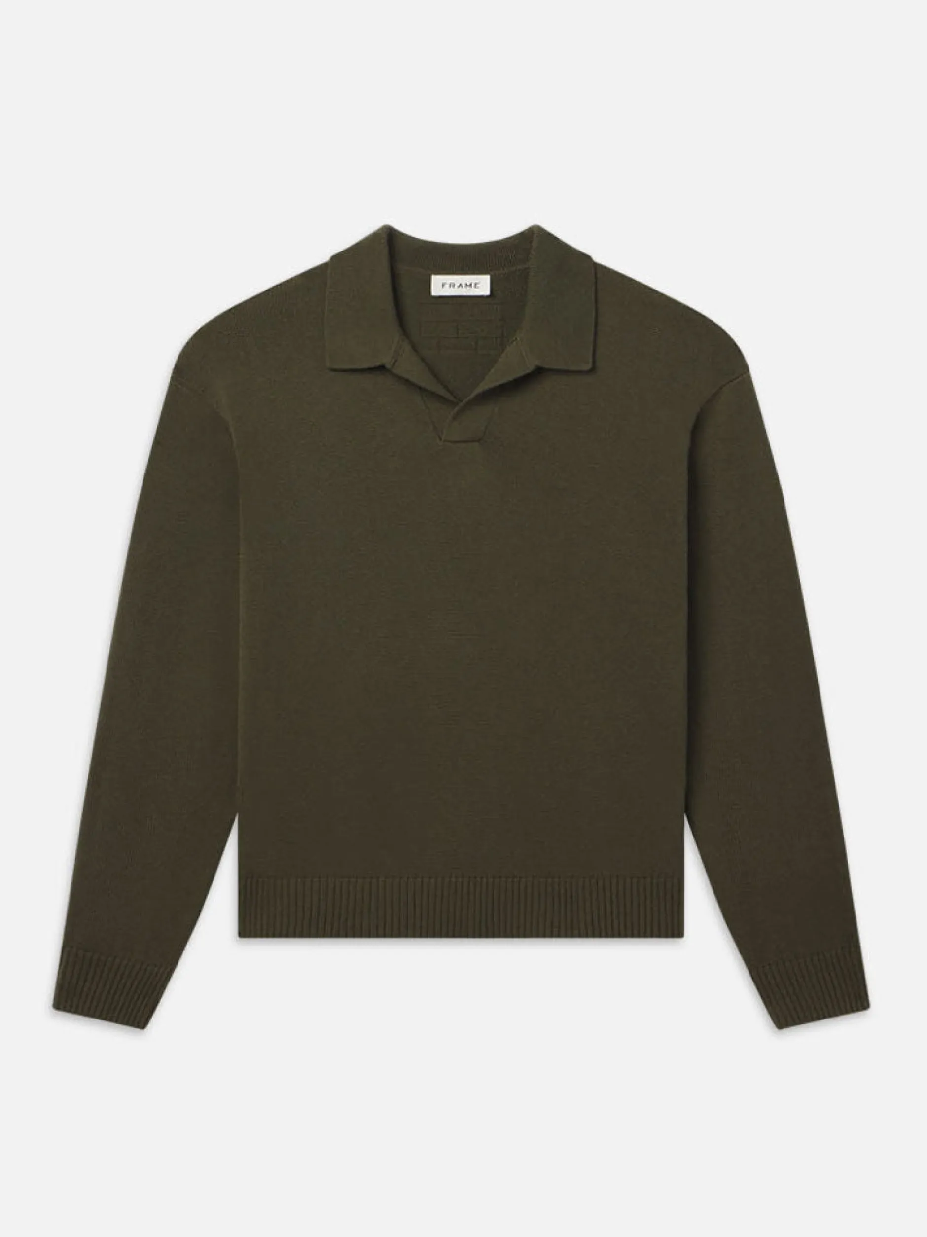 FRAME Silk Blend Polo Sweater in Dark Olive< Sweaters & Hoodies