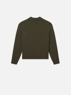 FRAME Silk Blend Polo Sweater in Dark Olive< Sweaters & Hoodies