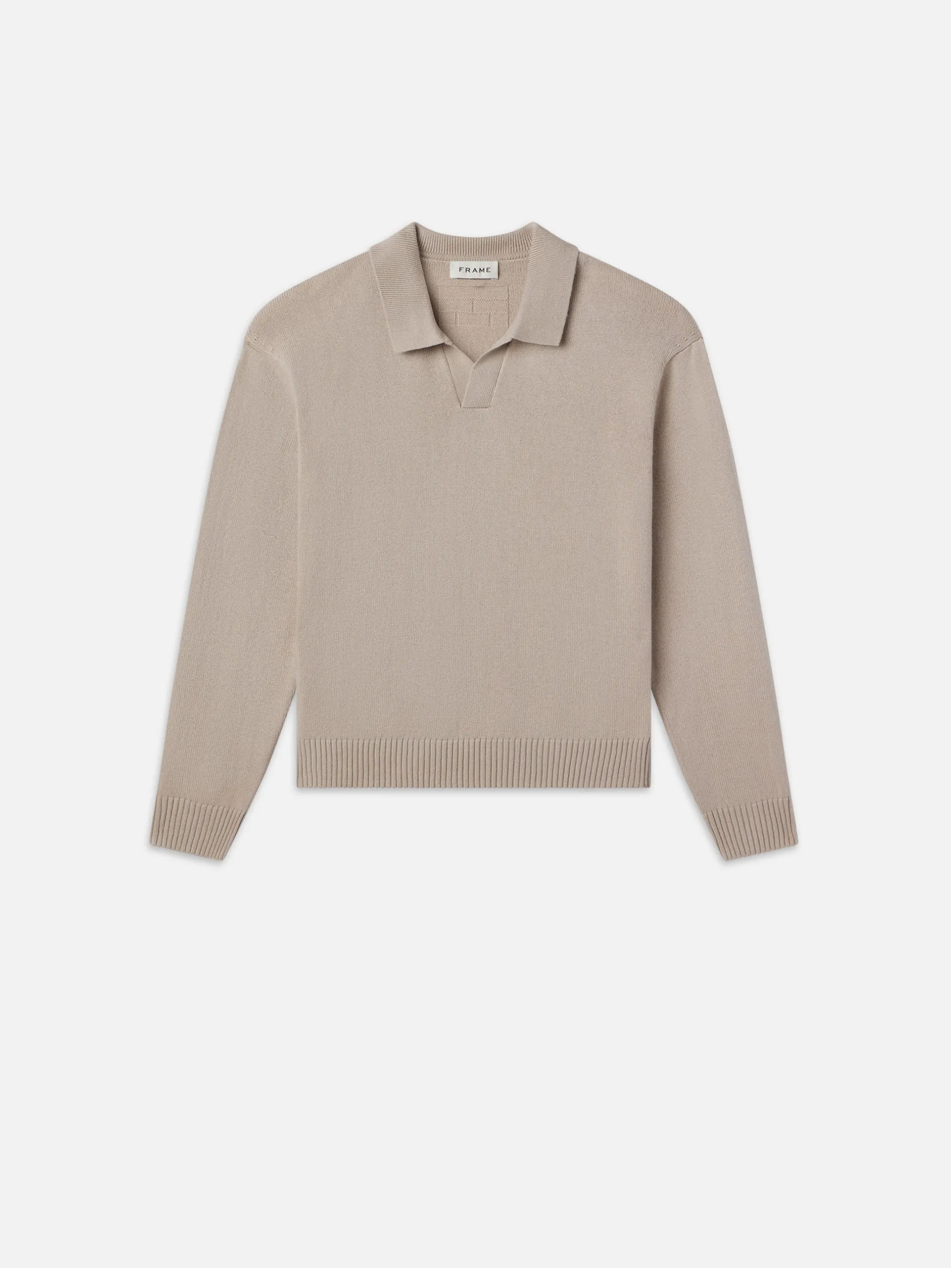 FRAME Silk Blend Polo Sweater in Grey Beige< Sweaters & Hoodies
