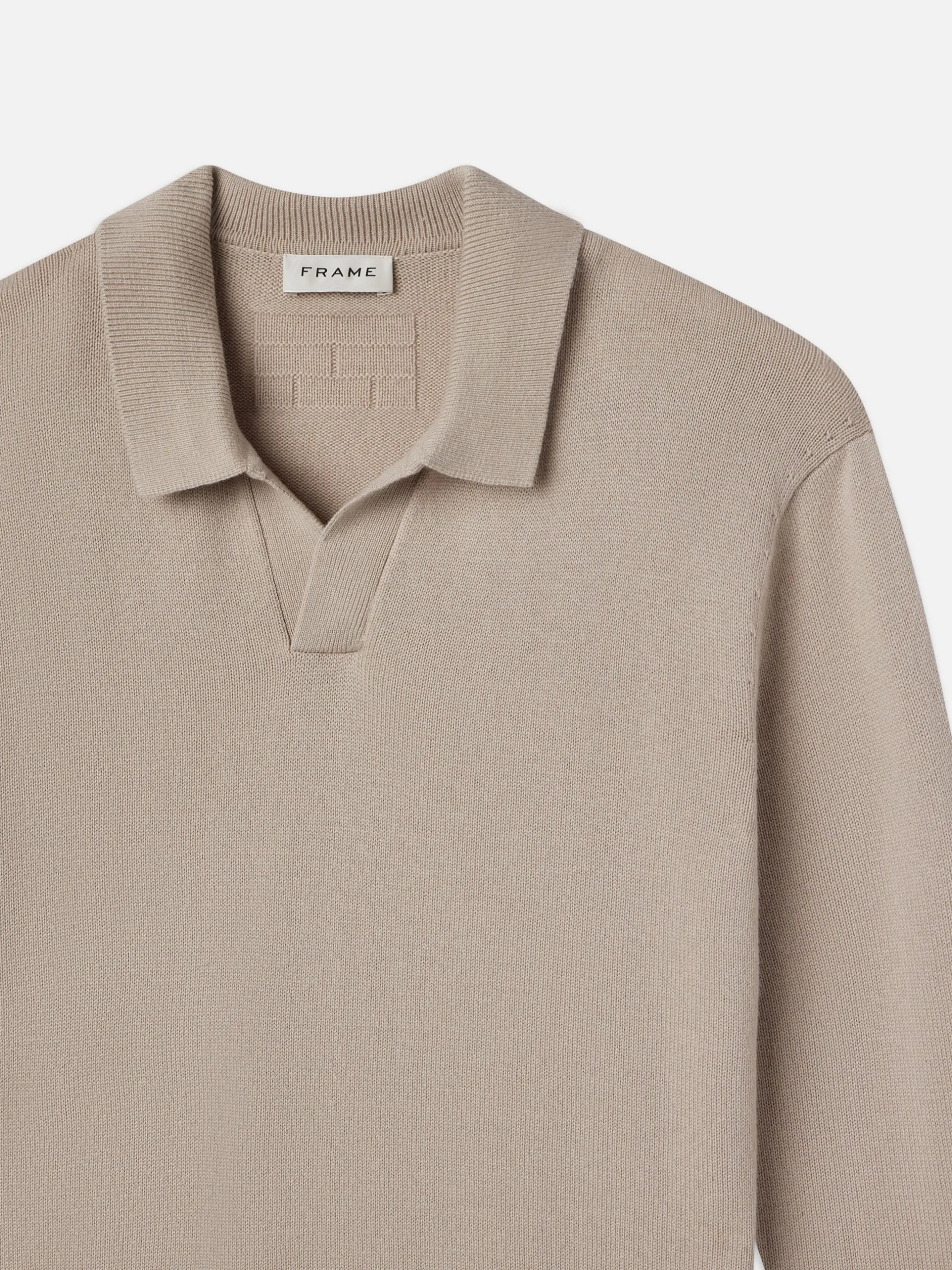 FRAME Silk Blend Polo Sweater in Grey Beige< Sweaters & Hoodies