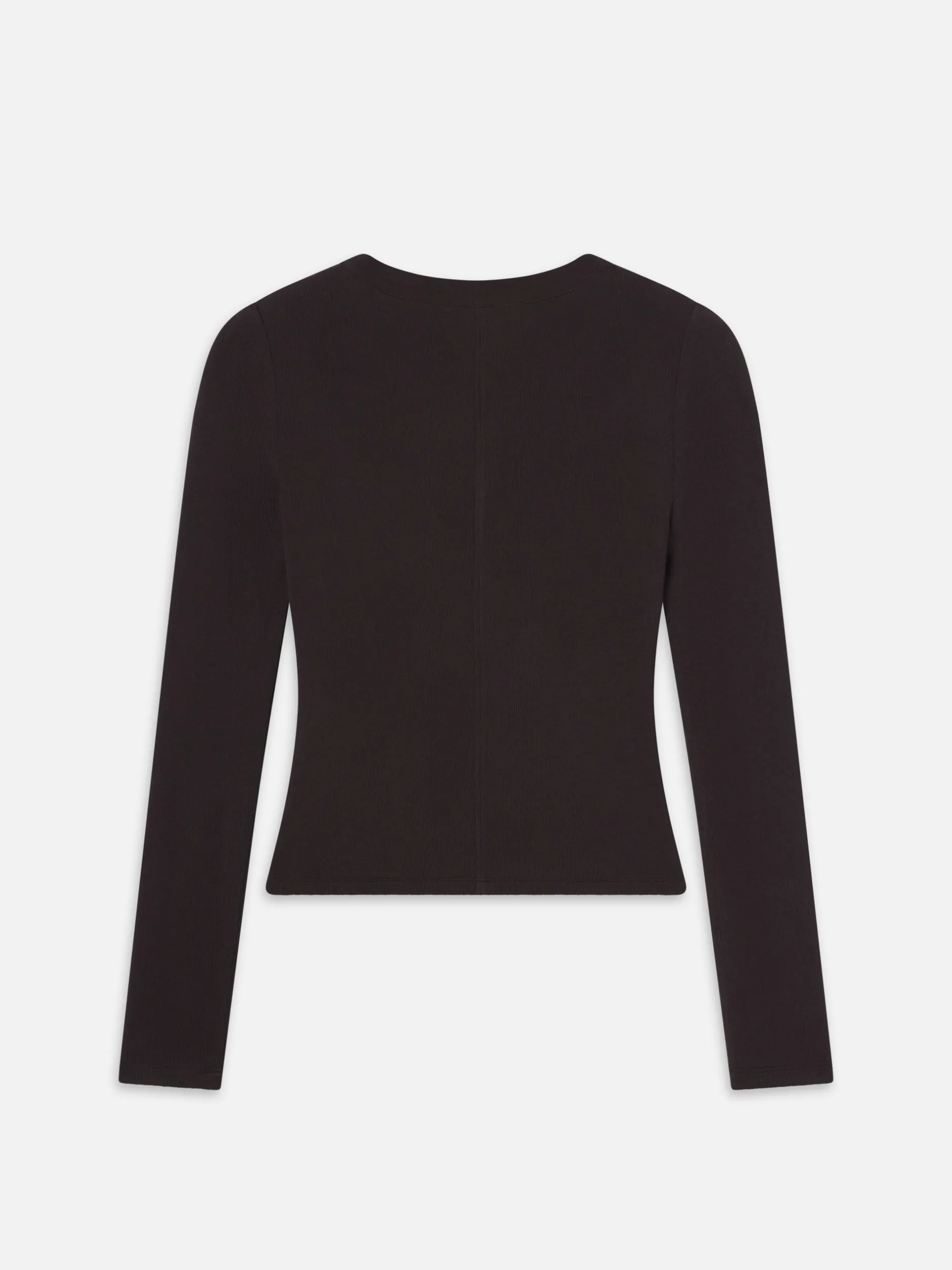 FRAME Slinky Long Sleeve Rib Henley in Chocolate Brown<Women Tanks & Tees