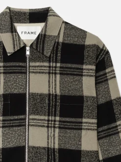FRAME Spring Plaid Zip Shirt Jacket in Smoke Beige/Noir< Jackets & Coats