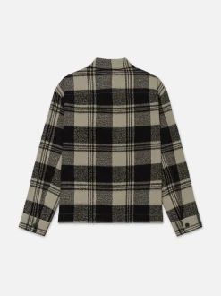 FRAME Spring Plaid Zip Shirt Jacket in Smoke Beige/Noir< Jackets & Coats