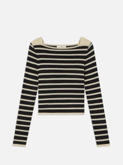 FRAME Striped Boatneck Sweater in Black Multi<Women Sweaters