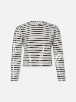 FRAME Striped Sequin Top in Navy Multi<Women Tops & Blouses|Tanks & Tees