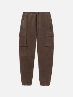 FRAME Suede Cargo Jogger in Dark Wood< Leather & Suede|Pants & Shorts
