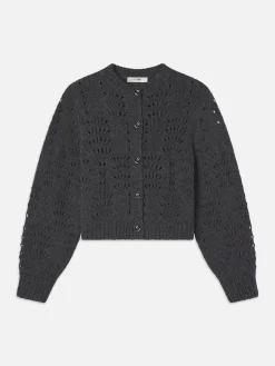 FRAME Textured Stitch Cardigan in Dark Gris Heather<Women Sweaters
