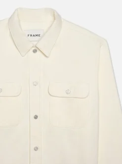 FRAME Textured Terry Overshirt in Off White< Jackets & Coats|Shirts