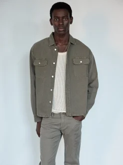 FRAME Textured Terry Overshirt in Smokey Olive< Jackets & Coats