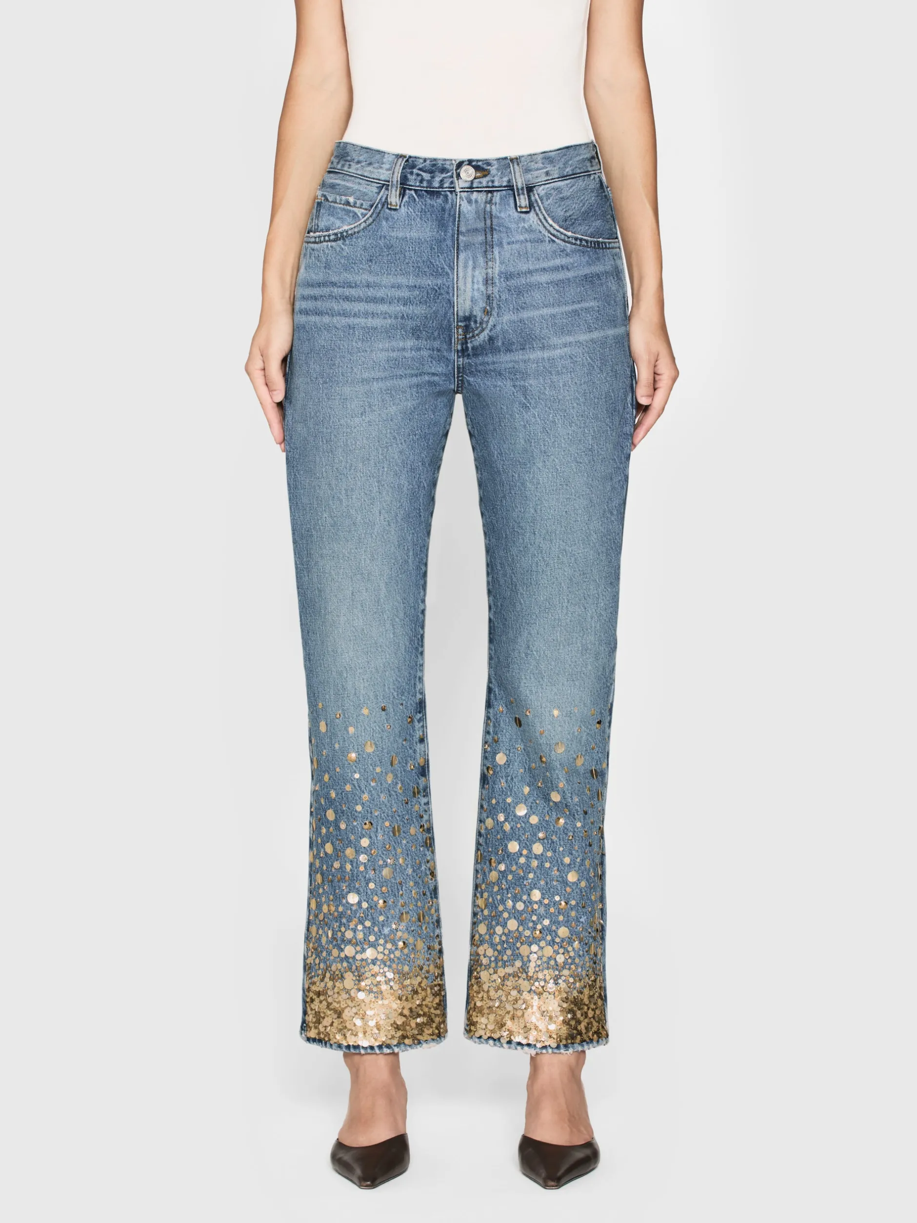 FRAME The Atelier Champagne Jean in Gold Embellished<Women Straight