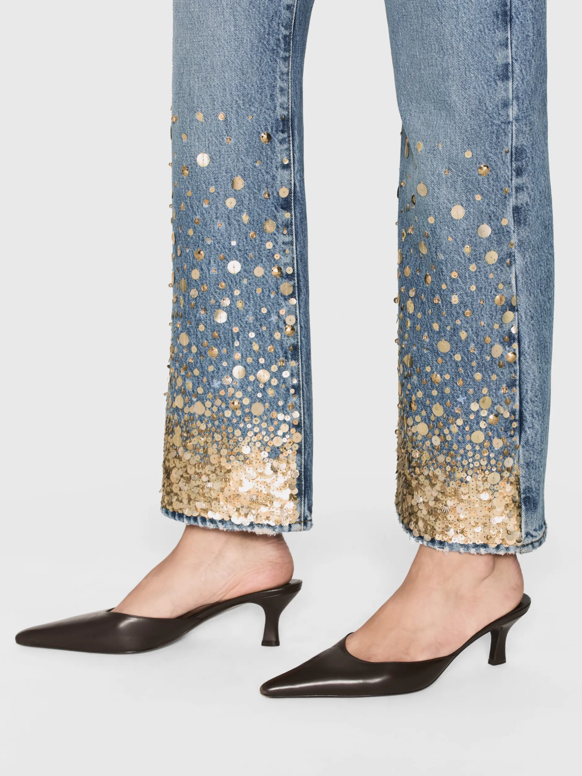 FRAME The Atelier Champagne Jean in Gold Embellished<Women Straight