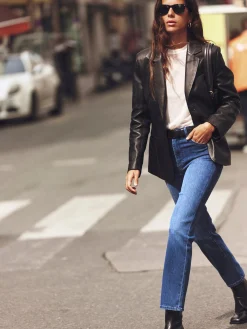 FRAME The Femme Leather Blazer in<Women Leather & Suede|Jackets & Coats