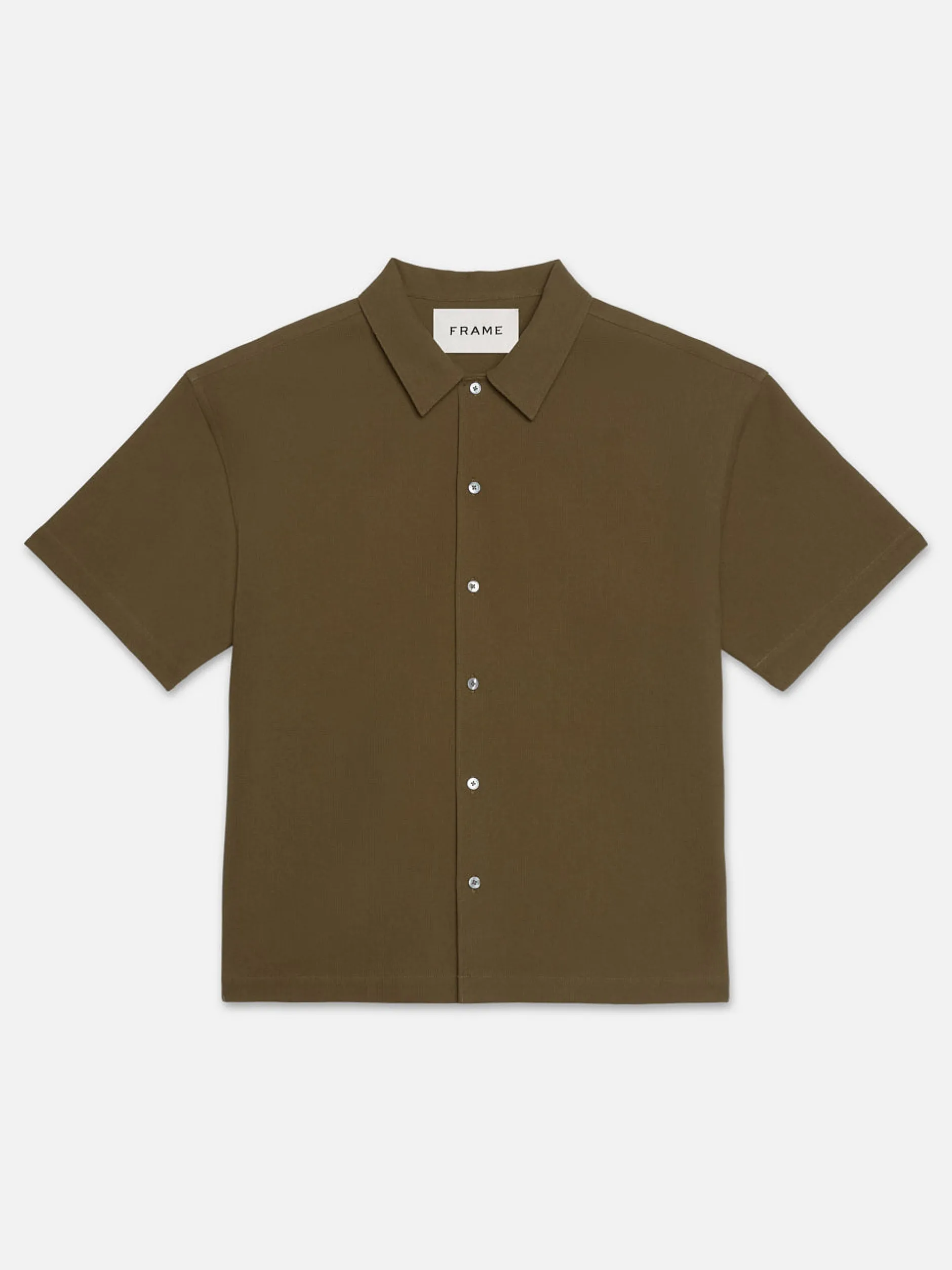 FRAME Waffle Textured Short Sleeve Shirt in Dark Beige< Shirts