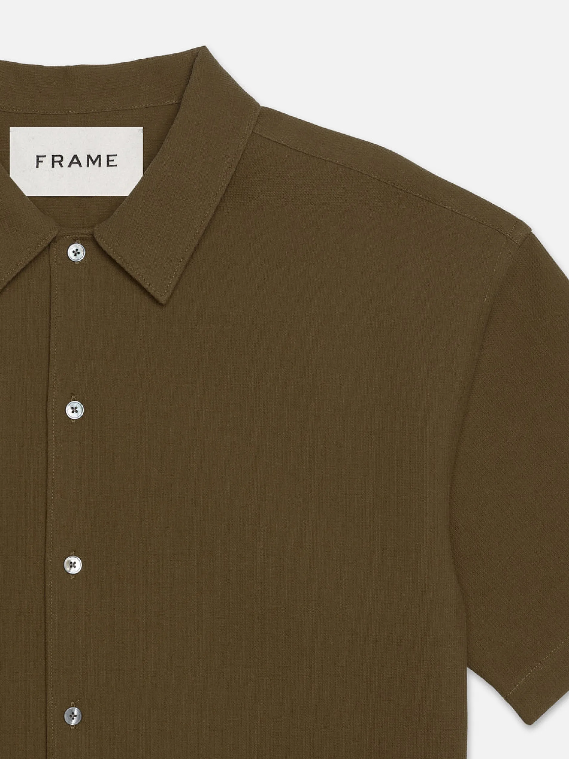 FRAME Waffle Textured Short Sleeve Shirt in Dark Beige< Shirts
