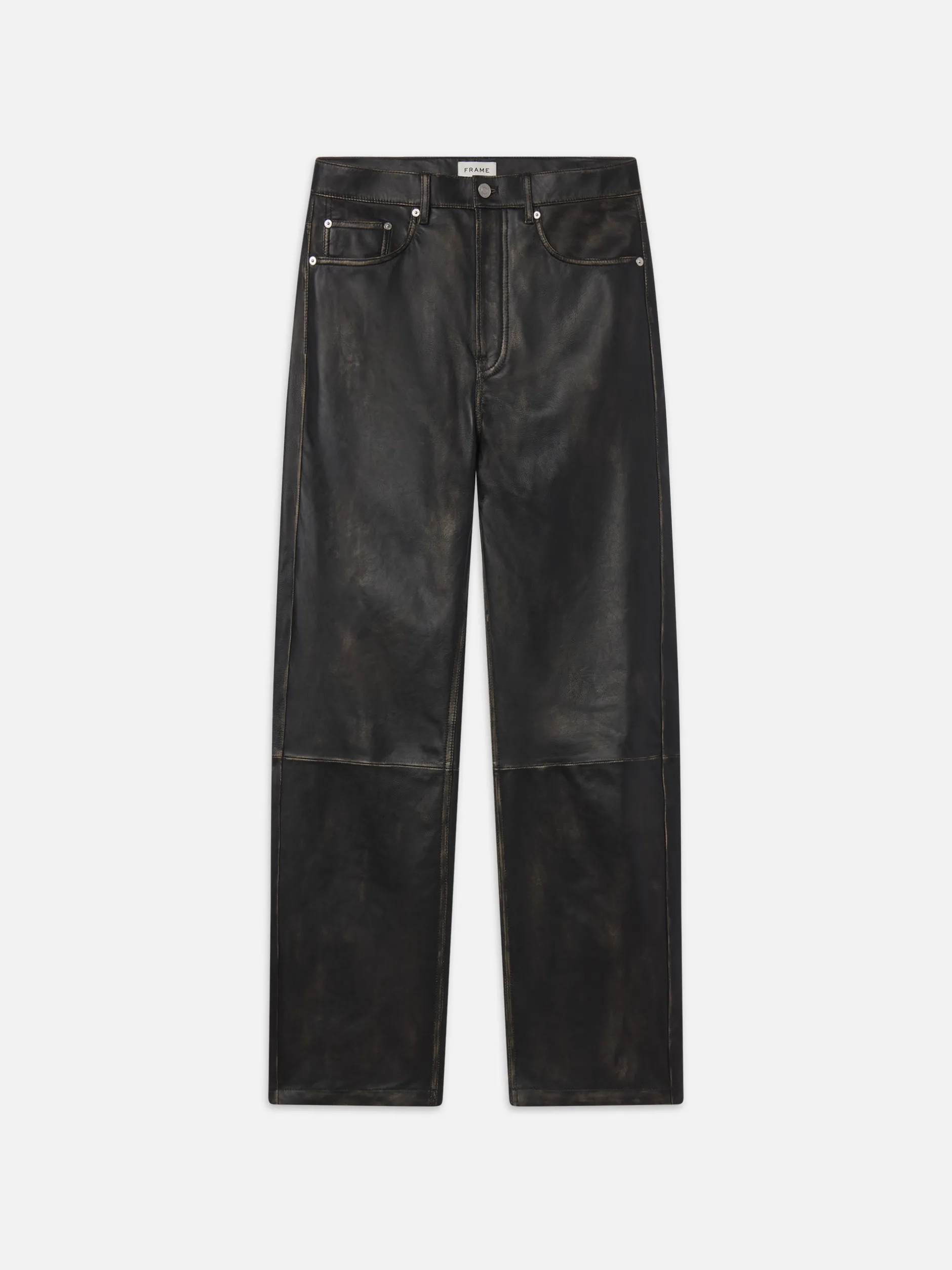 FRAME Washed Leather Pant Trousers in Black Washed< Leather & Suede|Pants & Shorts