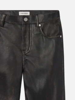 FRAME Washed Leather Pant Trousers in Black Washed< Leather & Suede|Pants & Shorts