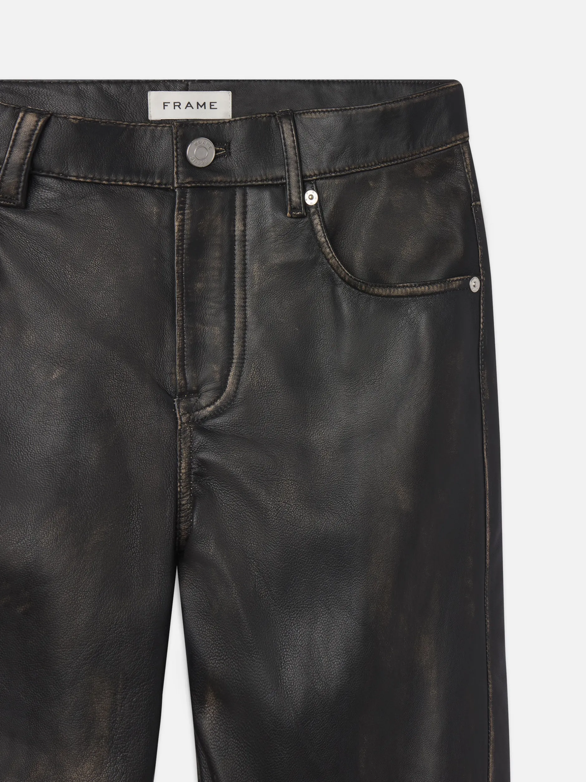 FRAME Washed Leather Pant Trousers in Black Washed< Leather & Suede|Pants & Shorts
