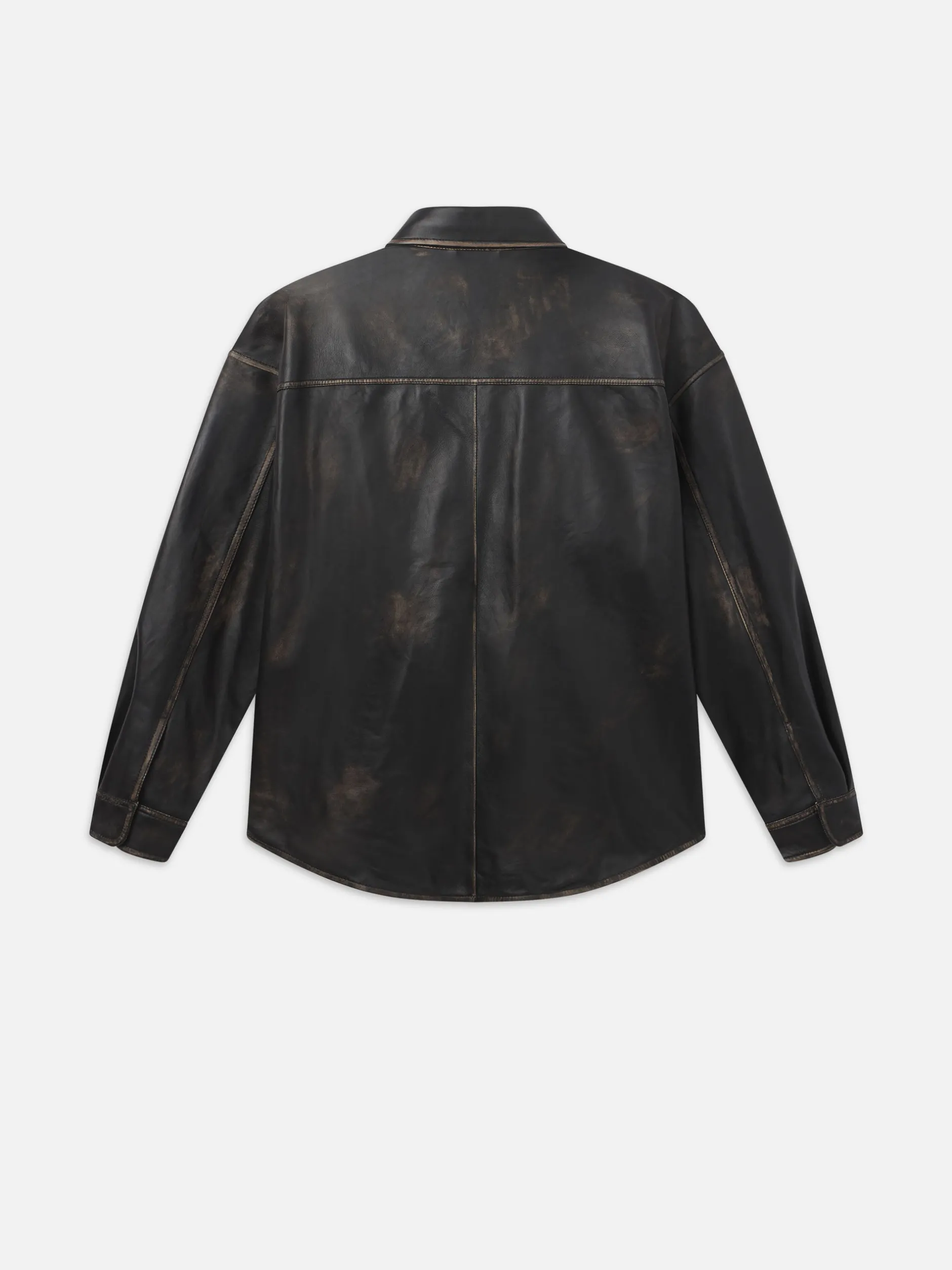 FRAME Washed Leather Shirt in Black Washed< Leather & Suede|Jackets & Coats