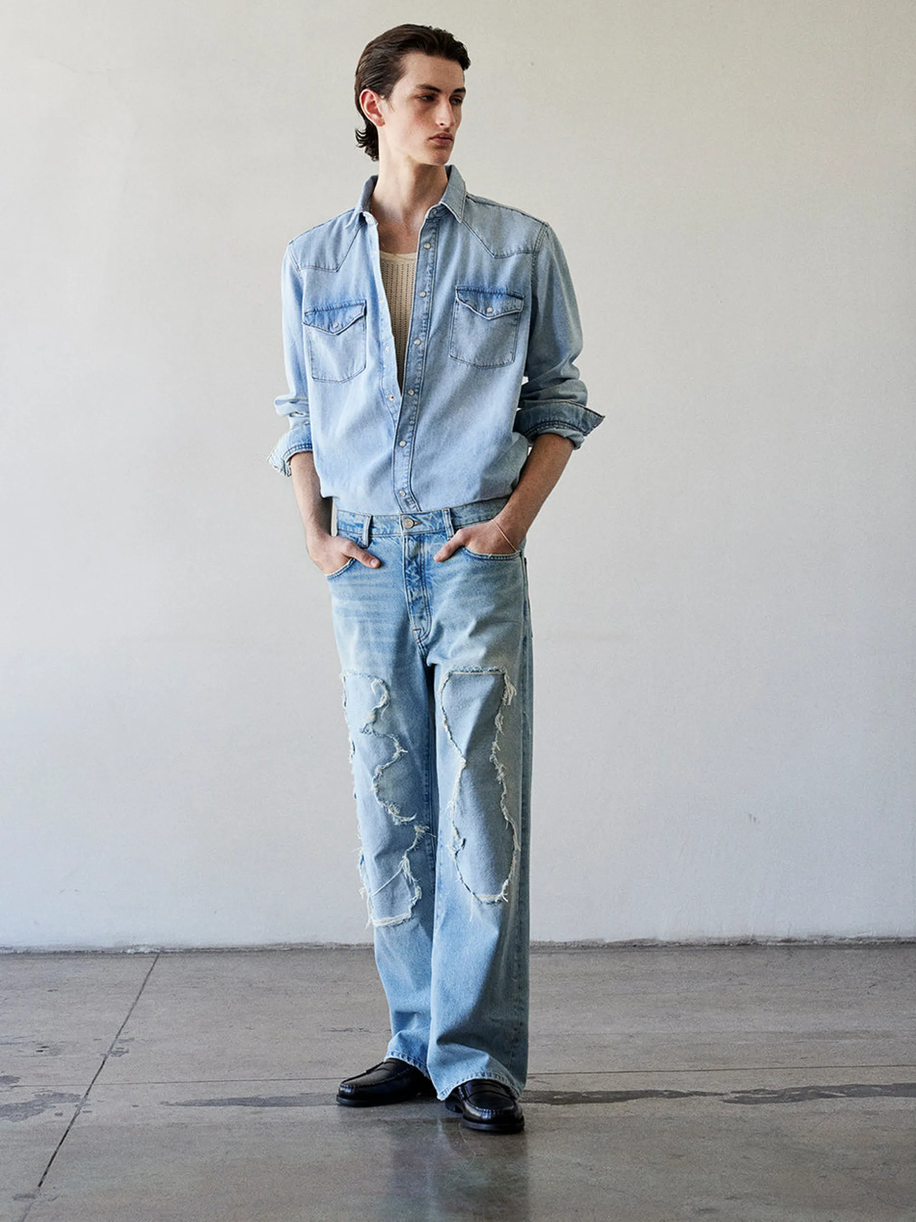 FRAME Western Denim Shirt in< Denim Shirts|Shirts